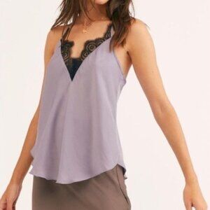 Free People Starlight Lace Trim Silver Camisole Women's Size Small S